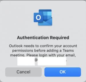 outlook needs to confirm your account permissions before adding a teams meeting